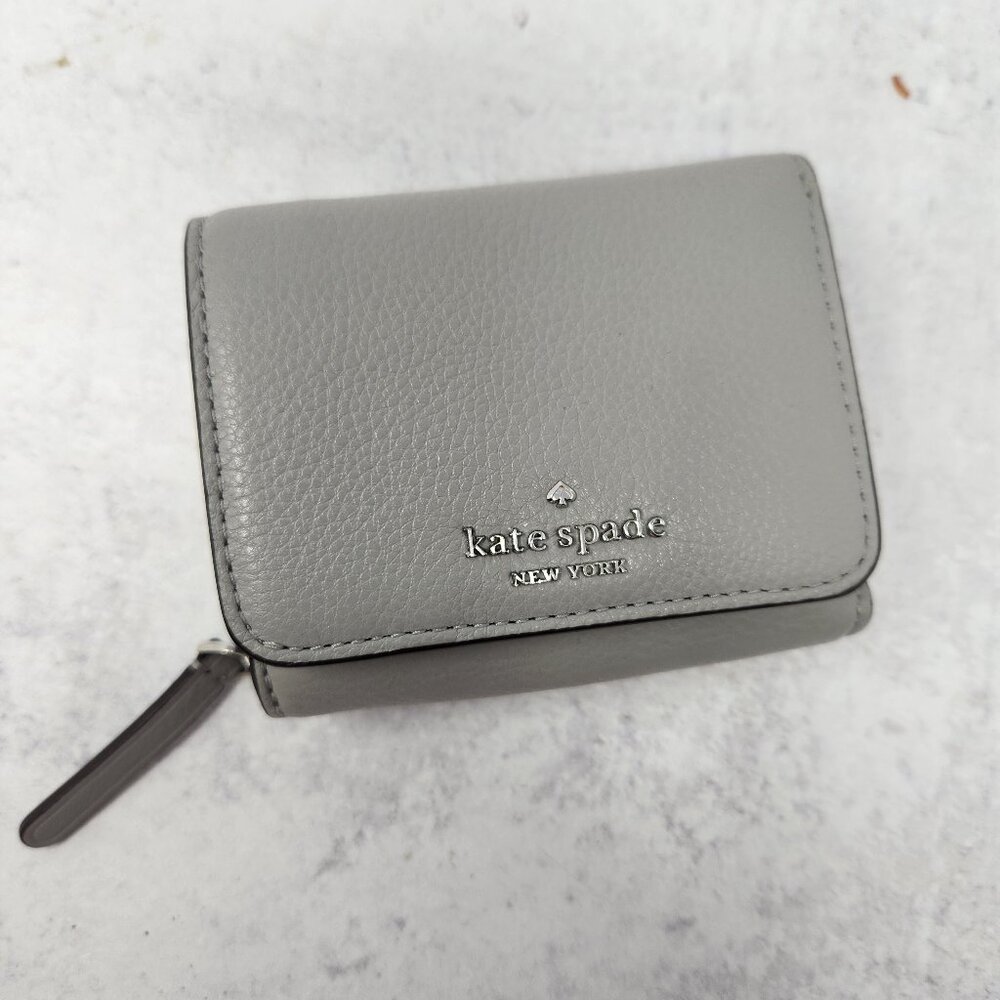 Kate Spade ♠️ Jackson Trifold Continental Wallet Gray Pebbled Leather